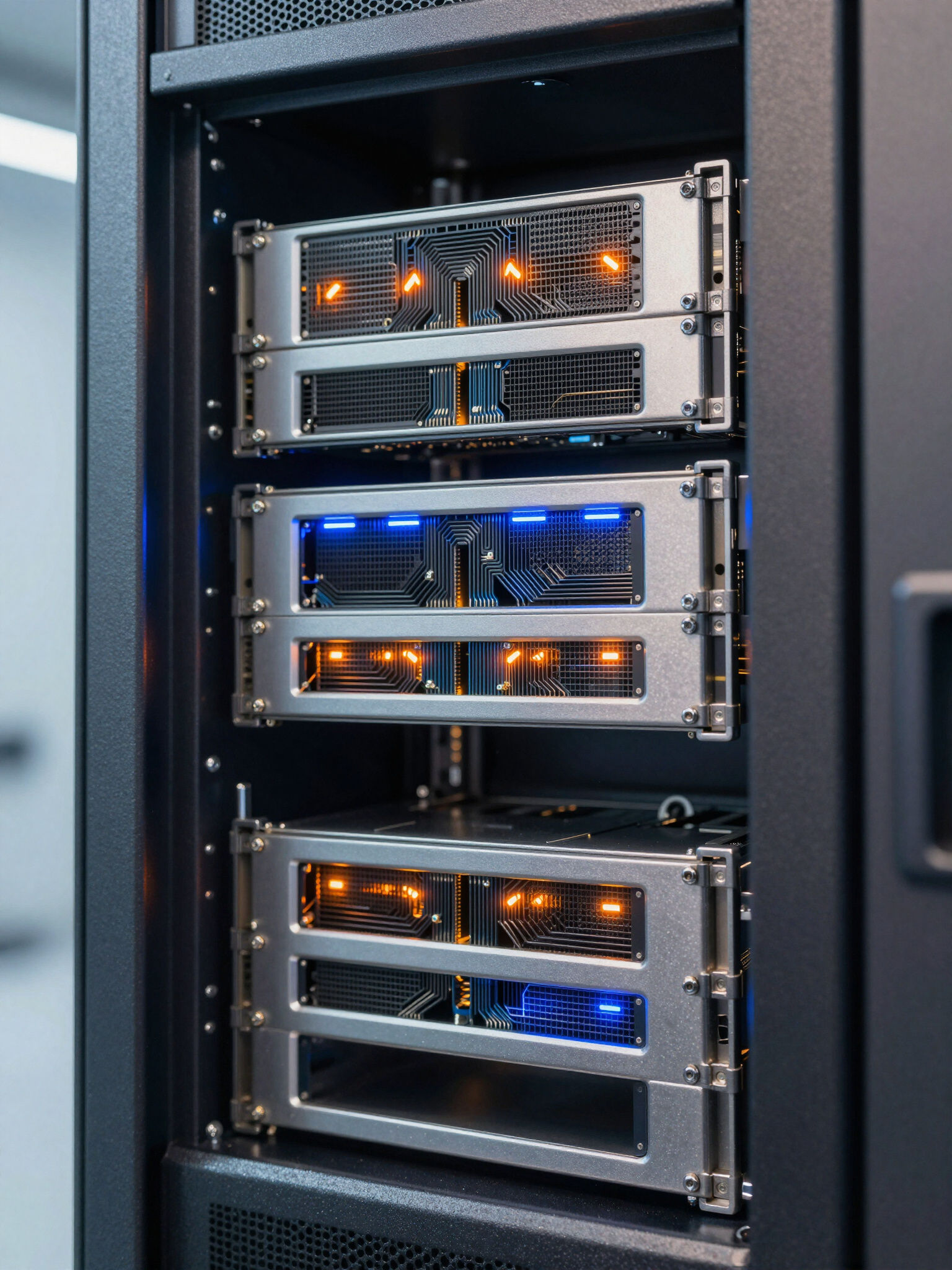 Enterprise server rack with illuminated hardware modules